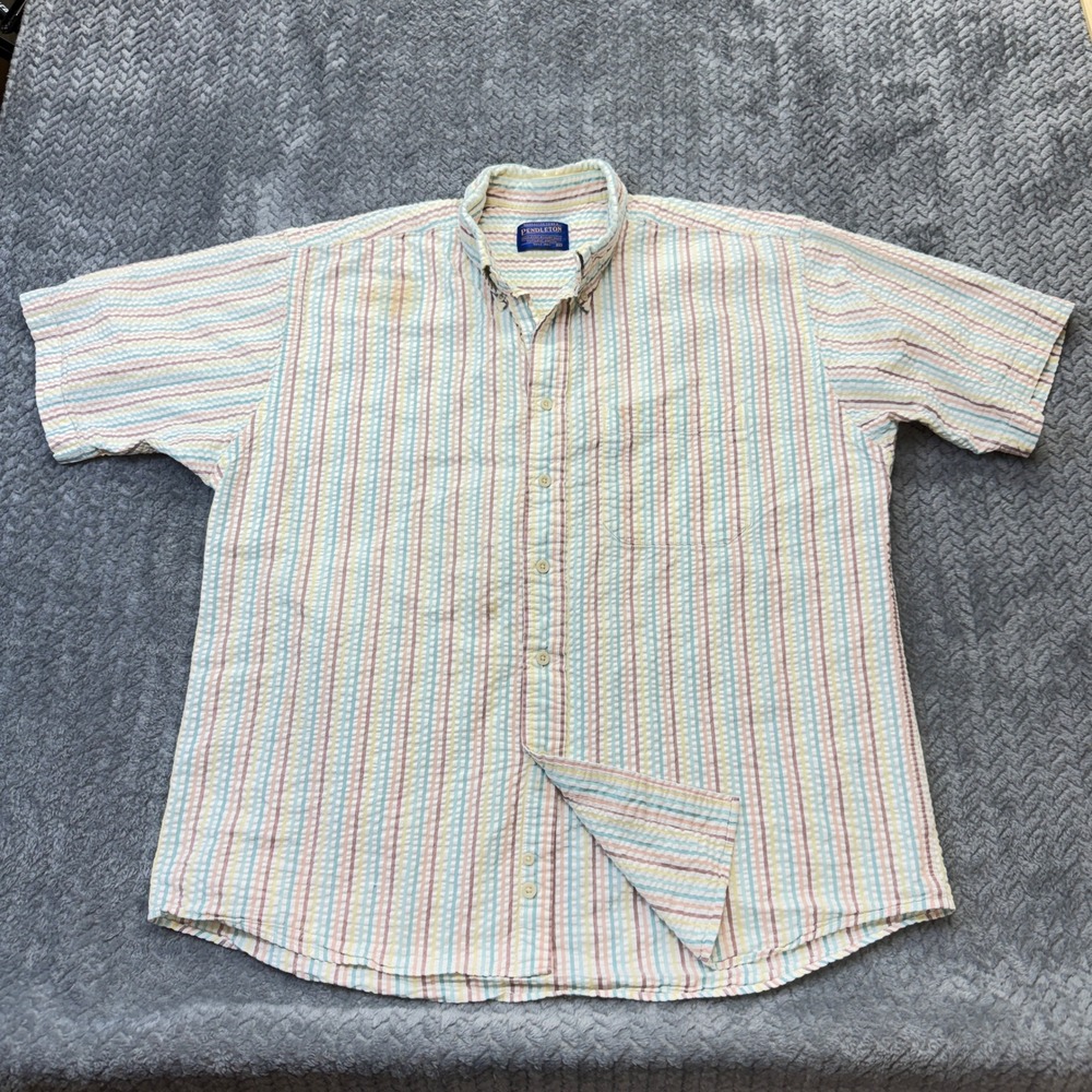 Pendleton Seersucker Shirt Mens XL Multi Color Striped Button Down *READ*